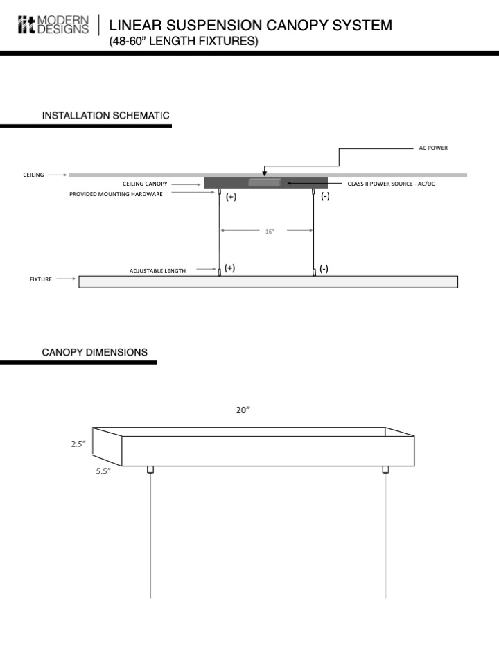 Ceiling Canopy System for 48" - 60" Linear Suspensions Fixtures - LMD